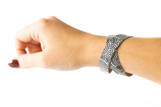 Leather Bracelet / Slim Wrap Cuff / Crop Circles / Small