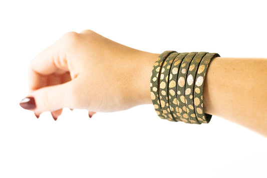 Leather Bracelet / Original Sliced Cuff / Golden Fern / Small