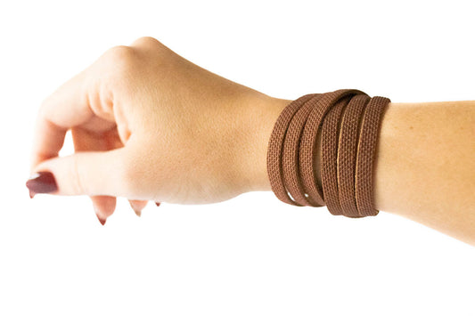 Leather Bracelet / Skinny Sliced Wrap Cuff / Burlap / Small