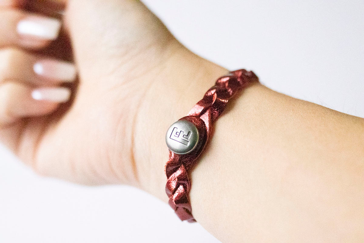 Braided Leather Bracelet / Candy Apple / Large