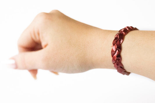 Braided Leather Bracelet / Candy Apple / Large