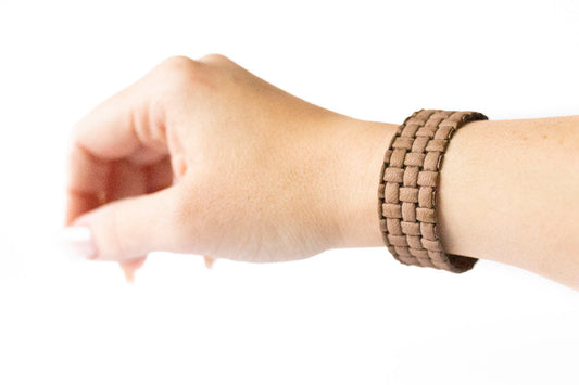 Leather Bracelet / Slim Cuff / Woven Latte