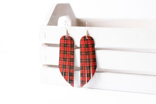 Leather Earrings / Fringe / Tartan Plaid
