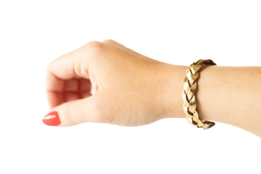 Braided Leather Bracelet / Metallic Gold