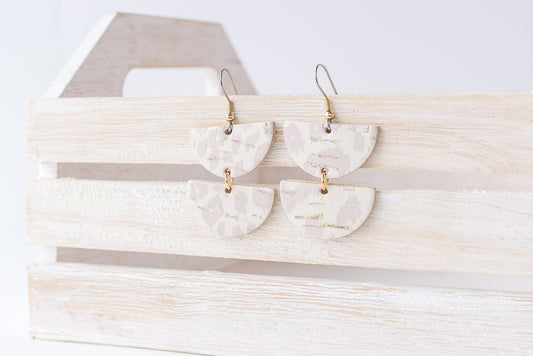 Leather Earrings / Demi Luna / Nude Leopard Cork