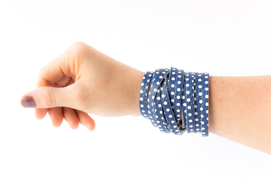 Leather Bracelet / Original Sliced Wrap Cuff / Navy Dots