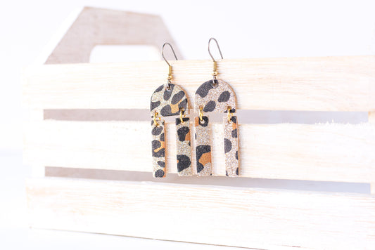 Leather Earrings / Mini Sunrays / Sparkle Leopard Gold