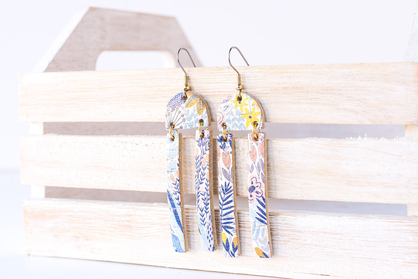 Leather Earrings / Sunrays / Autumn Blues Cork