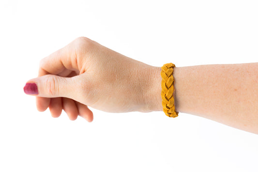 Braided Leather Bracelet / Marigold Suede
