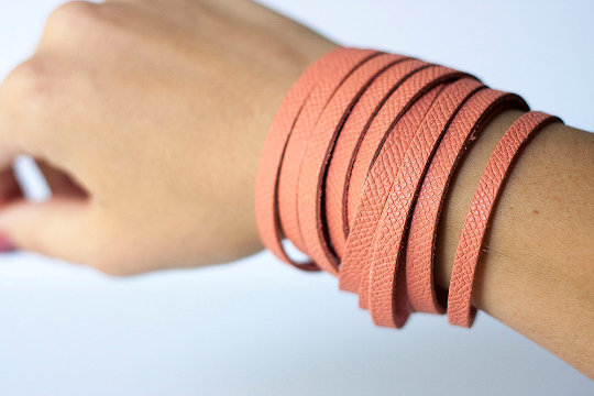 Leather Bracelet / Original Sliced Wrap Cuff / Summer Peach / Large