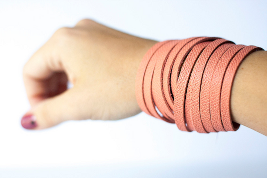Leather Bracelet / Original Sliced Wrap Cuff / Summer Peach / Large