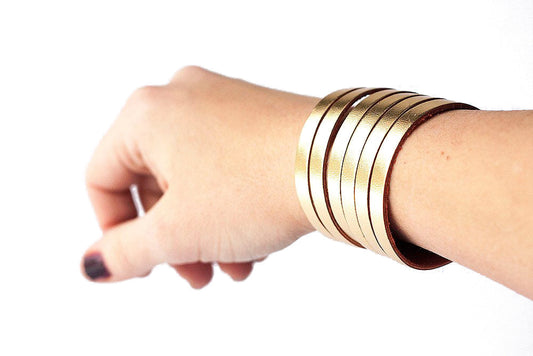 Leather Bracelet / Original Sliced Cuff / Metallic Gold